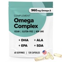 Kompleks Vegan Omega 3 Suplemen 960mg Omegaga- 3 Acids Gendut, DHA, EPA, SDA, ALA Supplemen - 60 Servis, 120 Liquid Capsules