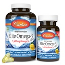 Lab Carlson Elite Omega-3, 1600 mg, Gms Fish Oil Soft Gels, Natural Lemon Flavor, 2 Pack (120 Hitung Masing-masing)
