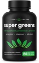 NutraChamps Organic Super Greens Capsules - Alfalfa, Spirulina, Chlorella & More - Antioksidant, Enzyme & Probiotic Blends - 150 Green Superfood Capsules
