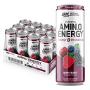 Optimum Nutrition Amino Energy Sparkling Hydration Drink, Electrolite, Caffeine, Acids Amino, BCAA, Sugar Free, Berry Burst, 12 Fl Oz, 12 Pack