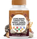 Lions Mane Mushroom Suplemen dengan Turkey Tail Reishi Cordyceps Chaga dengan Marshmallow Root - 60 Count