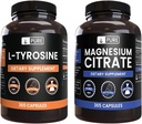 L- Tyrosine dan Magnesium Citrate Bundle, 365 Capsules Setiap, Selalu Murni, Lab Verified