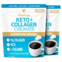 VitaCup Keto + Collagen Coffee Creator Vanilla Flavor w / MCT, Collagen Protein, Coconut Water, L-Theanine for Keto Diet, Coffee, Smoothies, & Shakes, Dairy- Free, Glugen, Soy- Free, 2 tas, 10oz masing-masing