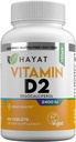 HAYAT Vitamin Vegan Vitamin D2 2400 IU (60 MCG), Suplemen Dietary untuk Bone, Teeth, Muscle and Immune Health Supply, 2 Bulan, All Natural, Sertifikasi Halal, 60 tablet, Dibuat di Amerika Serikat