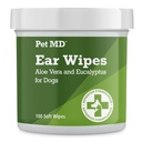 Pet MD Dog Ear Cleaning Wipes - Otic Cleanser for Dogs, Soothing Ear Care with Aloe Vera & Eucalyptus, Regular Wipes, 100 Count