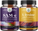 Bundle of Pure SAM E Supplemen 150mg - Nootropic Sama 150mg Per Serving for Memory & Brain Dukungan dan L Lysine 1000mg Free Form - L-Lysine Tambahan untuk Eye Health Lip Care Collagen Sintesis