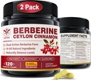 Berberine Tambahan 1500mg dengan Cinnamon Ceylon, Bitter Melon, Banana Leaf & Botanical Extract untuk Dukungan Ammune & Manajemen Tubuh, 10-in- 1 Formula dengan Berberine HCL, Non-GMO, 240 Vevgie Capsules