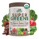 Country Farms Organic Super Greens Chocolate Flavor, 50 Organic Super Foods, USDA Organic Drink Mix, Packed with Fiber, Fruits, Vegetable, Mushrooms & Prograles, Support Energy, 7g Fiber