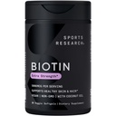 Penelitian Olahraga ® Biotin 50000 mcg dengan Oil Organik Coconut - Biotin (Vitamin B7) untuk Dukungan Rambut dan Kulit Sehat * - untuk Perempuan dan Pria - Vegan, Non-GMO, Gluten & Soy- Free - 30 Veggie Softgels