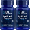 Ekstensi Hidup Pyridoxal- 5 '-Fosfat Caps P5P 100 mg, 90 Veg Capsules (Paket 2) - Tambahan Vitamin B6 Advanced
