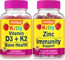 Welly Vitamin D3 + K2 Kids + Zinc Kids 15mg, Gummies Bundle - Great Tasting, Vitamin Suplemen, Gluten Bebas, GMO Bebas, Gummy Chewable