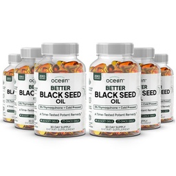 Organics Ocean Better Black Seed Oil Cold Pressed - Pure Nigella Sativa Oil for Immune Support - 5% Thymoquinone - Support Memory, Vitality, and Cellular Health - 6 Pack Bulk Supply