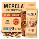 Mezcla Puff Crispy Protin Bars, Gluten Free & Vegan Protein Bars, 10g Protein, Alt for Crispy Rice Treat, Granola Bars & Breakfast Bars, Healthy Snacks for Adults, Peanut Butter Chocolate, 12 Pack