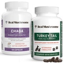 Jamur sebenarnya Chaga untuk Manusia (120ct) & Turkey Tail for Pets (90ct) - Bundle for Digetical Health and Imunity - Vegan, Non- GMO, Grain- Free, Gluten- Free Mushroom Extract Capsules