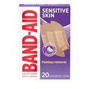 Band- Aid Brand Adhesive Bandages for Sensitive Skin, Prentilgenic Aid Bandages with Painless Removal, Stays on When Wet & Sutable for Eczema Prone Skin, Sterile, Asported, 20 ct