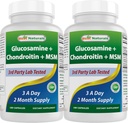 Suplemen Gabungan Glucosamin Chondroitin dan MSM terbaik, 2600 mg per Serving, (180 Cacah (Paket 2))