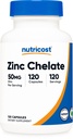 Nutricost Zinc Chelate 50mg, 120 Vegetarian Capsules - Gluten Free and Non- GMO
