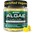 Calcium Gummies for Women + Magneisum Vitamin D3 K2, C, Zinc, Boron, Sustainable Algae (3rd Party Tested) untuk Kekuatan Tulang, Nerve, Calcium Absoption, Sugar Free Calcius Supplemen, Vegan, 60