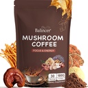 Jamur Kopi, 6 Jamur Adaptogenik (Mane Lion, Cordyceps, Turkey Tail & Lainnya) Dicampur dengan Premium Instant Coffee for Focus, Energy, Immune and Gut Health Support, 30 Servis