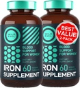 Vegan Iron Suplement for Women with Folic Acid - 35 mg Blood Builder Sulfate, Folic Acid 400 mcg