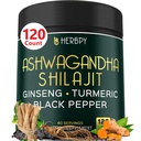 5in1 Ashwagandha Ekstra Kekuatan dengan Shilajit untuk Stamina, Energi & Relaxation Dukungan - Plus Ginseng, Turmeric Root & Black Pepper - 120 Cacah
