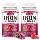 (2 Kemas) Penambahan Kebutuhan Besi untuk Perempuan & Pria, Suplemen Besi untuk Anemia dengan Vitamin C, B12, Folte- Pembangun Darah & Energi Dukungan Untuk Ketangkasan Besi - Grap Flavor, Vegan, 120 Gummies