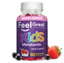 Feel Great Kids Melonatonin Gummy 124; Strawberry Flavored MelonainGummies Anak-Anak: 124; 1 MG of Melonainin Sleep Aid untuk Anak-anak 124; Vegan Gummies 124; 60 Hari Supply