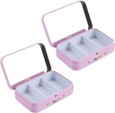 2Pcs 3 Kompartemen Pill Case dengan Cermin, Portable Metal Metal Pill Organizer Kotak Pil Kecil Vitamin Pill Holder for Pocket, Purse, Travel (Pink)
