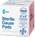 Globe 4 "x 4" Advanced Sterile Gauze Pads for Wound Dressing 124; 100- Pack, Individually Packed 12.1- Ply Cotton & Alverly Absorbent 124; Advanced Gauze Score - Pads for Wound Care & Rumah Bantuan Kets (4 x 4)