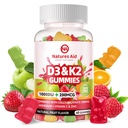 Nature Aid Sugar- Free Vitamin D3 K2 Gummies dengan Kalsium + K2 (MK-7), Magnesium Citrate, Vitamin C, Ekstra Kekuatan - Absorpsi Ultimate untuk Bone Muscle Teeth Imune, Vegan - 60 Gummies