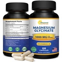 Magnesium Glycinate 1000mg dengan Vitamin D3 & B6- 500mg per Capsule - Kompleks Suplemen Elemental Murni untuk Tidur, Muscle, Bone Health - Ganti Gummies, Tablet & Powsule - 120 Capsules