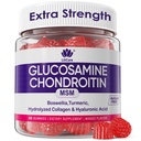 Glucosamine Chondroitin Gummies, Sugar Free Glucosamin Chondroitin MSM Suplement, Ekstra Kekuatan dengan Boswellia Turmeric, Collagen Hidrolyzed & Acid, Bone Health for Men & Women, 60 Cts