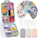 3 Pack 14 Grids Travel Pill Organizer Box dengan 415 Pcs Medics Name Label - Pocket Daily Farmacy Case Container Kit