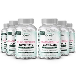 Penyelenggara Ocean Pure Magnesium Glycinate dengan Zinc - Maximum Stringed Magnesium Suplemen Perempuan dan Pria untuk Karang Otot dan Dukungan Tidur - 6 Botol