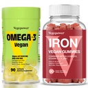 Vegan Iron Gummies + Vegan Omegaga- 3: 124; Iron Support Blood Heally & Daily Energy for Dewata & Kid: Algae Omegaga- 3 DHA Suplemen untuk Brain, Heart Eyes Health- 90 Count