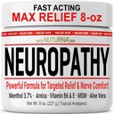 Neuropathy Relief Cream - Fast Acting Max Relief for Feet Hands Legs Toes - Ultra Power Menthol, Arnica, Aloe Vera, MSM, Natural Soothing Nerve Relief - Extra Large 8 oz