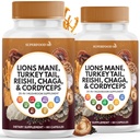 Lions Mane Mushroom Suplemen dengan Turkey Tail Reishi Cordyceps Chaga dengan Marshmallow Root - 120 Count