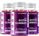Vitamatic Biotin Gummies 10.000 mcg untuk Rambut Lebih Kuat, Skin & Nails - 60 Vegan Gummies - juga disebut Vitamin B7 (3 Botol)