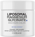 Codeage Magnesium Glycinate Powder Suplement, 2- Month Supply, Bisglycinate Magnesium Chelate, Unflasheted, Lipomal Deplodal, Conceline Magnesium Mineral, Non-GMO Vegan, 3 oz