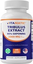 Vitamatic Tribulus Terrestris for Men - 2000 mg per Serving - 95% Saponins - 180 Vegetable Capsules - Made in The USA - Gluten Free & None-GMO