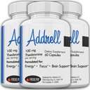 Addrell Energy Stimulant Pilles Study Suplement Alternative Pill, Natural Nootropic Suplemen & Kognitive Enhancer Beralih-alih untuk Mental Clarity untuk Perempuan & Men- 180 Capsules