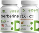 DEAL SUPLEMENT Vitamin D3 10000iu + K2 200mcg Softgels & Berberine Suplemen dengan Bundle Yohimbine - Enscid Sunshine Vitamin dengan Coconut Oil - High Absorpsi Hydrochloride HCl Forms