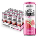 Optimum Nutrition Amino Energy Sparkling Hydration Drink, Electrolite, Caffeine, Acids Amino, BCAAs, Sugar Free, Watermelon, 12 Fl Oz, 12 Paket (Packaging May Vary)