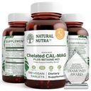 Natural Nutra Chantated Kalsium Magnesium 1000 / 500 mg Suplemen Plus Betaine HCL - Chlated Cal Mag Inprove Bone Density, Pasokan Otot, Teeth, Kardiovaskular & Nerve Kesehatan, 100 Tegan Tablet