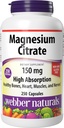 Webber Magnesium Citrate, 150 mg Per Capsule, 250 Capsules, Penyerangan Tinggi, Membantu Dukungan Tulang, Gigi dan Otot Proper & Heart Fungsi, Gluten & Dairy Bebas