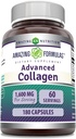 Amazing Formulas Advanced Collagen Suplement 126; Collagen Type I, II & III, with Vitamin C & Hyalinic Acid 124; 1600 Mg Per Serving 124; 180 Capsules 124; Non-GMO 124; Gluten.Free Acid 124; Dibuat di USA