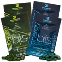 ENERGYbits / RECOVERYbits - Organic Spirulina & Chlorella Tablet - Single Serving Packs - Algae Superfood - High Protein, Chlorofil - Self Care - Vegan, Keto, Gluten Free - 4 Bags, 30 / Bag