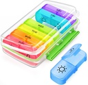 AUVON Pill Box 2 Kali sehari dengan Moisture- Bukti Desain, Weekly Pill Organizer AM PM dengan Portable Pocket Slots, Pill Case 7 Day dengan Perlindungan Dual untuk Vitamin, Medicine, Medication, and Supplemen