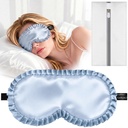 Silk Sleep Mask for Women, 100% Mulberry Silk Eye Sleeping Mask & Blindfold with Adjustable Strap, Ruffled Edge & Laundry Bag, Blackout Soft Eye Cover for Travel, Nap, Night Shift,Blue