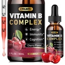 Vitamin B Kompleks Liquid Drops, B Vitamin Kompleks dengan B1, B2, B3, B5 B6, B9 & Metil B12 Drops for Dewata & Anak-anak, Vegan, Cherry Flavor